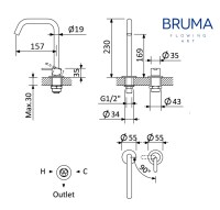 MEDIDAS MONOMANDO LAVABO CON MANDO SEPARADAO LEAF BRUMA